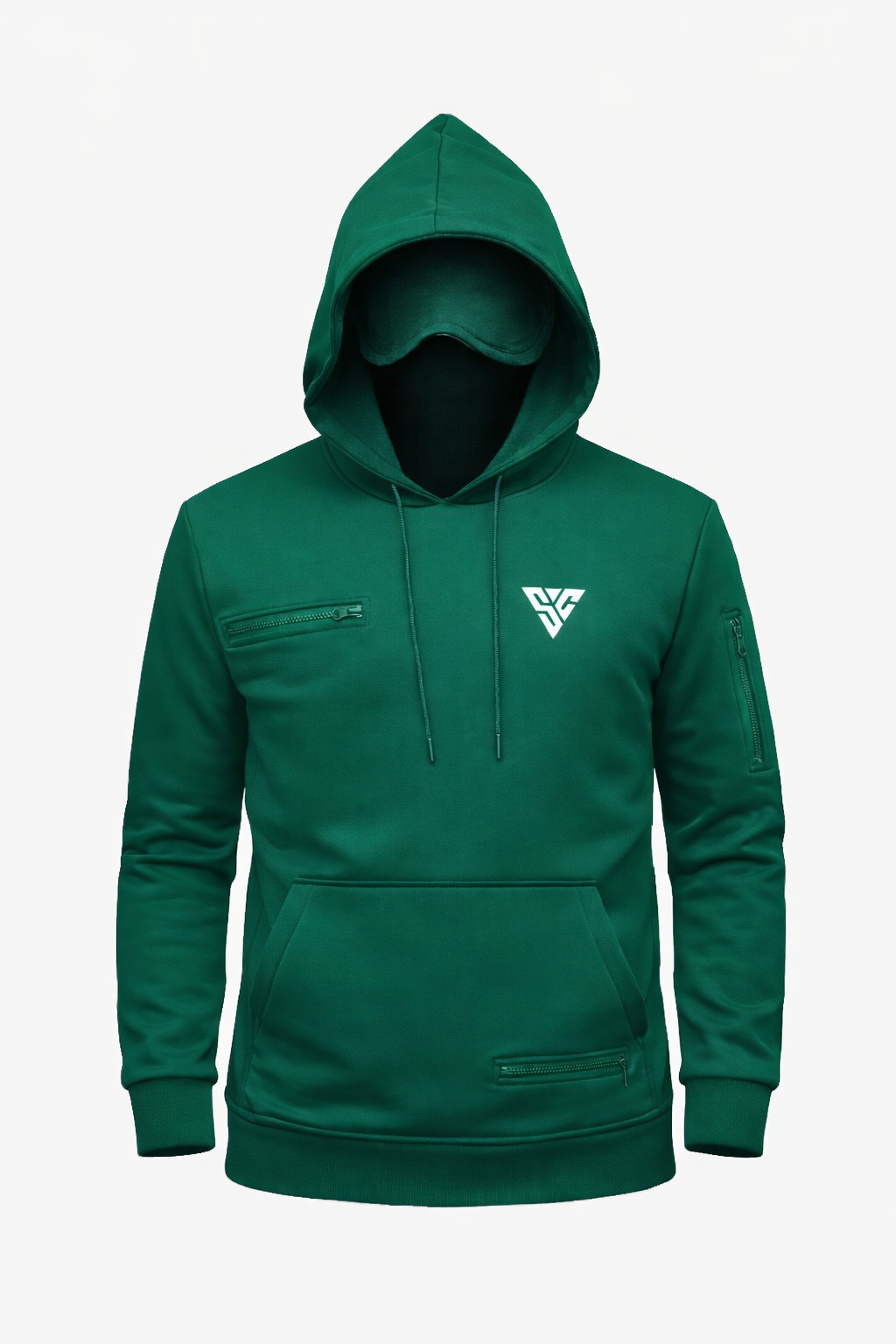 SunCloud green travel hoodie with built-in eye mask and hidden zip pockets